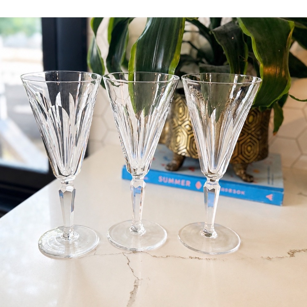 Waterford‎ Crystal Sheila Champagne Flutes Set of 3 Vintage Irish Glassware